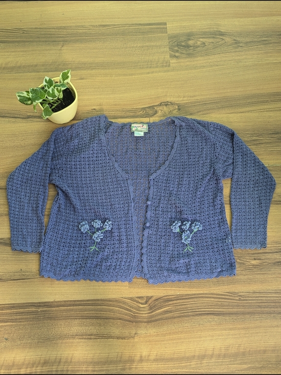 April Cornell Sweaters - April Cornell Cardigan Sweater Vtg Size L Crochet Cotton Purple Flower Granny
